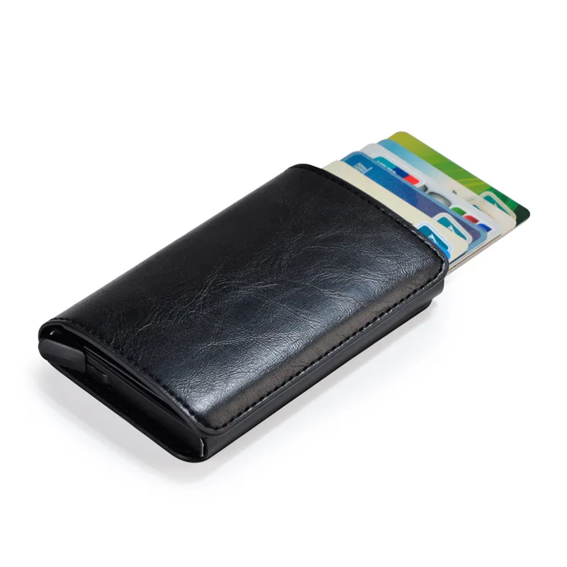 

Custom Logo Anti Scan Pop Up Slim Credit Cards Holder RFID Blocking Money Slot Wallet With Aluminum Card Case, Customized