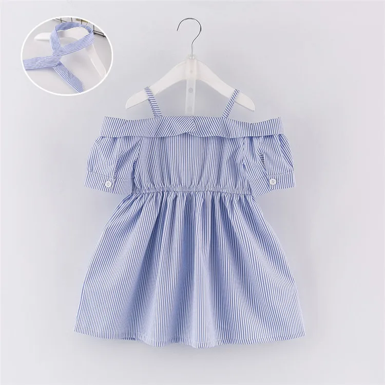 

Korean Style Kid Girls Summer Dress Stripe Cotton Kid Girls One Pieces Dress, Blue