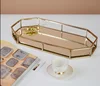 Vintage Decorative Octagon Gold Metal Mirrored Bottom Vanity Organizer Jewelry Tray for Accent Table