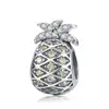 Qings 925 Sterling Silver Summer Pineapple Bead Charm Little Yellow Fruit Dangle fit for Woman Fashion Pandora Bracelet
