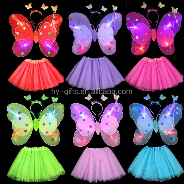 Gadis merah muda dekorasi pesta sayap cahaya up kupu-kupu sayap kostum