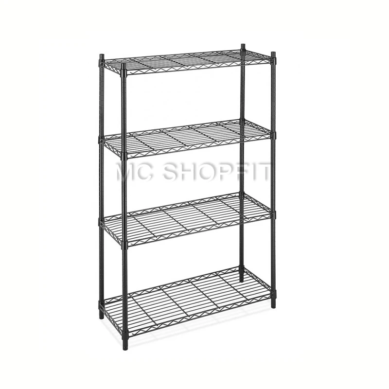 4//5 Tier Storage Rack Organizer Kitchen Shelving Steel Wire Shelves Black//Chrome