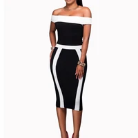 

2019 Summer Elegant Black White Stripe Career Dresses Ladies Office Wear