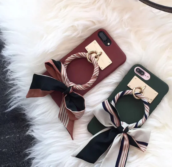 

Gril Retro Bowknot Ring Design Matte TPU Phone Case For iPhone 7 8 Plus