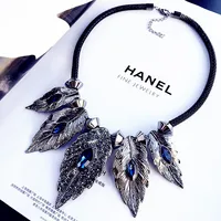 

Women Fashion Jewelry Crystal Vintage Flower Leaves Statement Necklace Choker Chunky Collar Chain Sweater Necklace