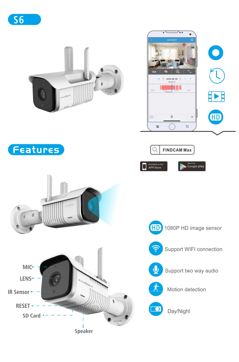 Easy installation 1080p h.264 ip camera wifi bullet home security cameras