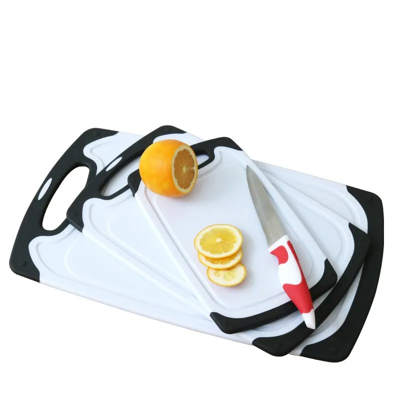 

BPA free PP plastic cutting board set 3piece chopping board with groove, Black