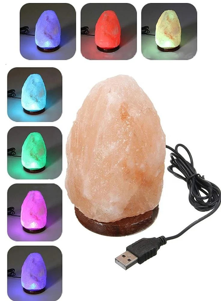 
USB Himalayan Crystal Natural Salt Lamp with Wooden Base In Multiple Colors 