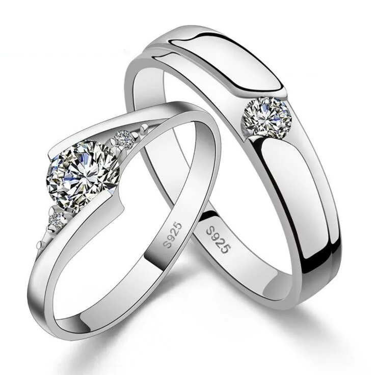 

Valentine's Day gift! platinum plated Romantic CZ silver couple rings