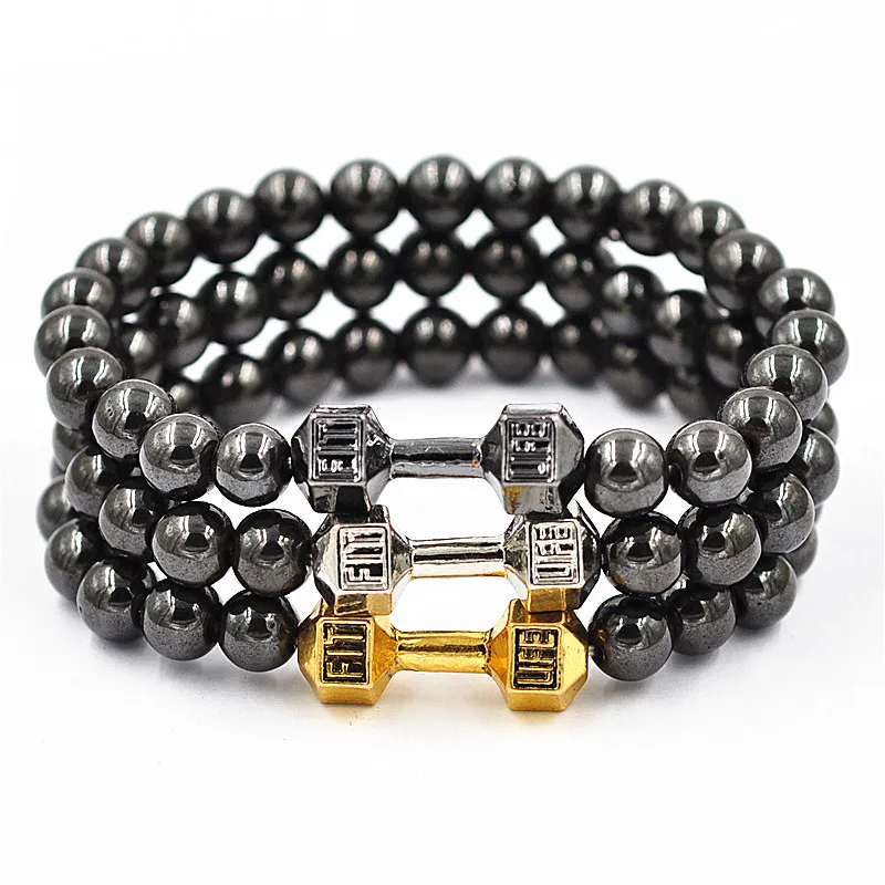 

Wholesale Fashion Hot Sale Handmade Natural Stone Hematite Bead Gym Bracelet for Men