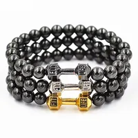 

Wholesale Handmade Natural Stone Bead Gym Dumbbell Bracelet for Men