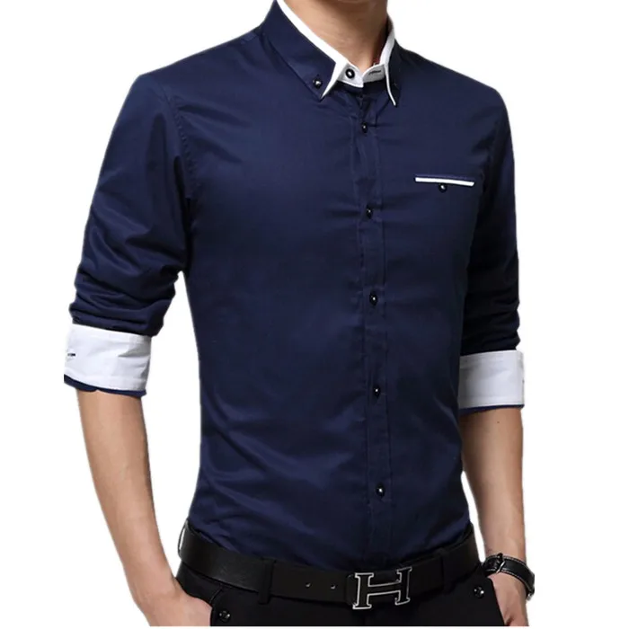

Wholesale High Quality Cotton Button Tshirt Long Sleeve Slim Fit Shirt Men, Free