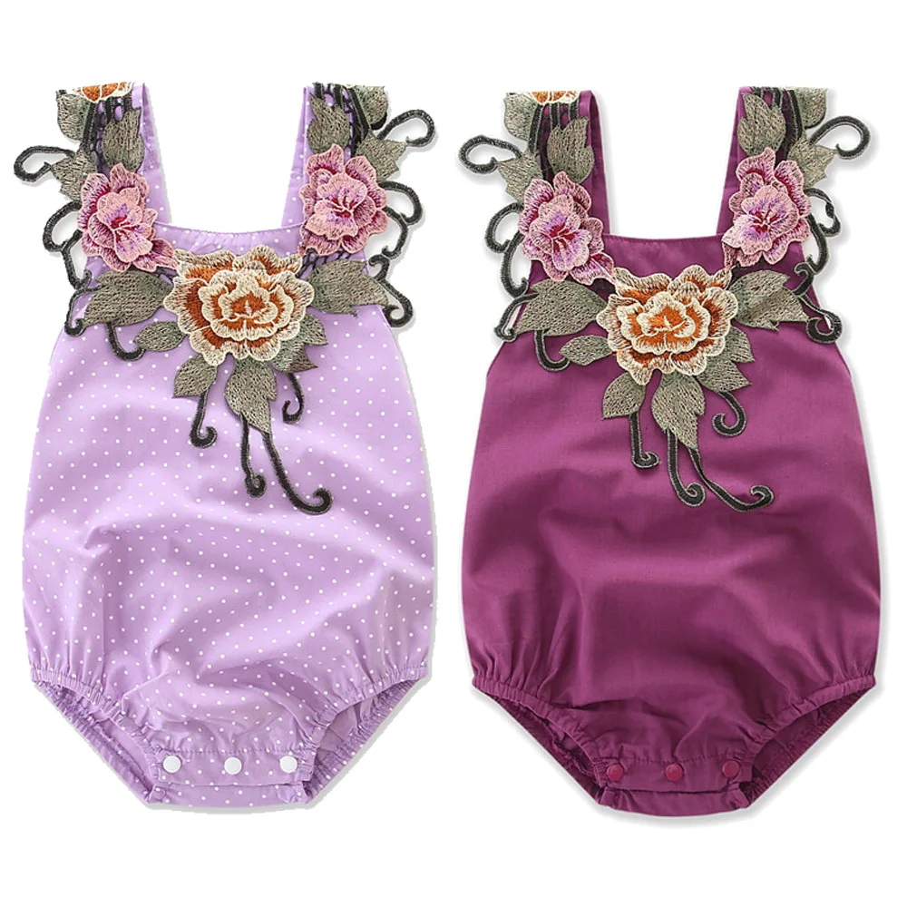 

Vintage Purple Floral Baby Rompers Cotton Romper Baby Onesie, Picture