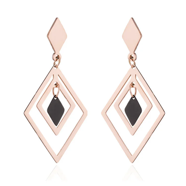 

Stainless Steel Fashion Trending Rose Gold Earrings Drop Geometric, Rose gold + black