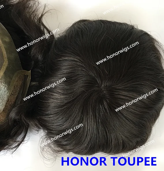 

HT416 men's toupee super fine mono lace in middle PU around swiss lace in front bleached knots NW #1B 8x10" 6" in stock black