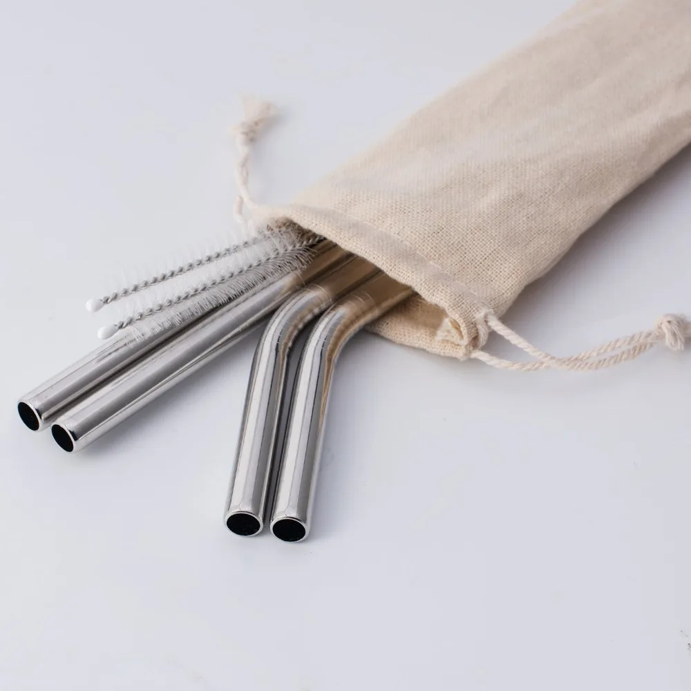 

Amazon 4+2 set metal stainless steel straws with pouch color bag package for sale