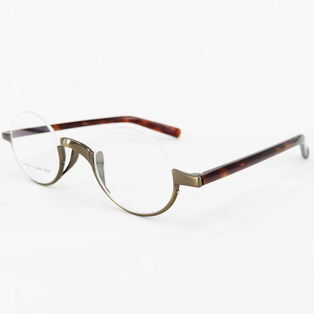 

2019 vintage old school titanium high quality IP plating retro round shape half rim optical frames eyeglasses frames eyewear