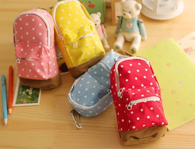 
yes and novelty dot backpack style big capacity canvas pencil case 