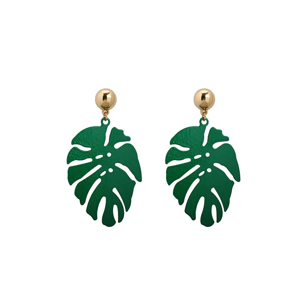 

Wholesale Paint Green Leaf Shape Earring Women Exaggerated Retro Alloy Pendant Earrings (KER338), Same as the picture