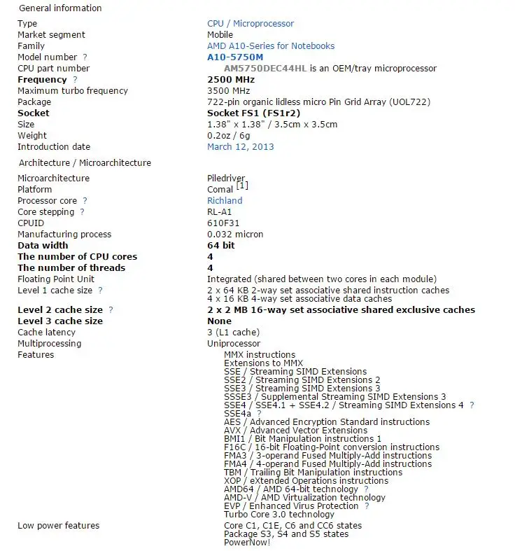 AMD Laptop A10 5700M Series A10 5750M A10-5750m AM5750DEC44HL Socket FS1 CPU 4M Cache//2.5GHz//Quad-Core Processor GM45//PM45