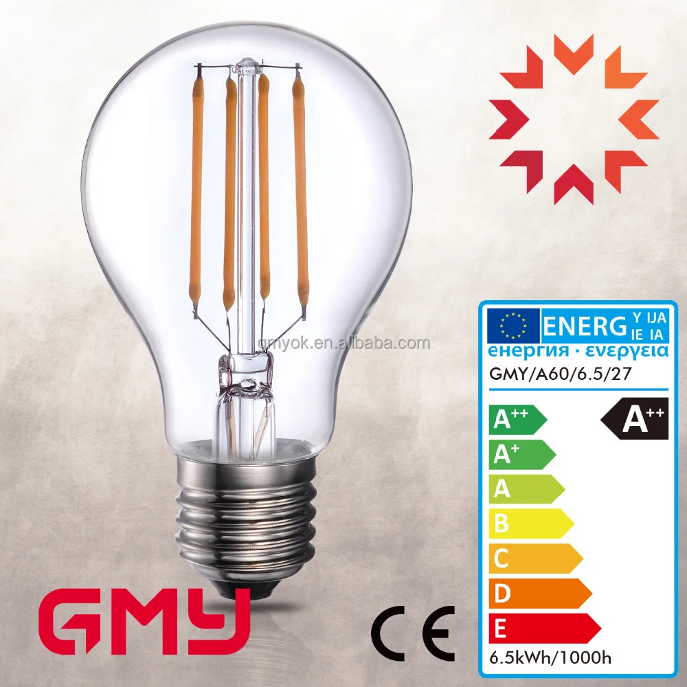 CE ROHS ERP listed Edison Led light 4w 5W 6.5w 8w A60 2700k E27 Led lamp Filament Bulb