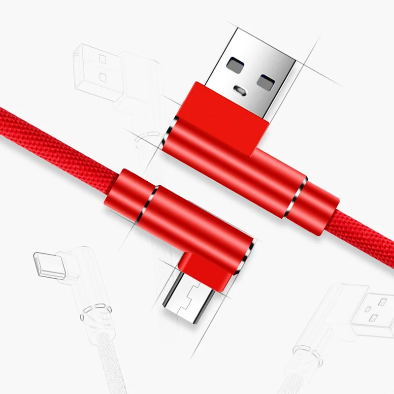 Double elbow micro usb cable with nylon braided 90 degree right angle data cable