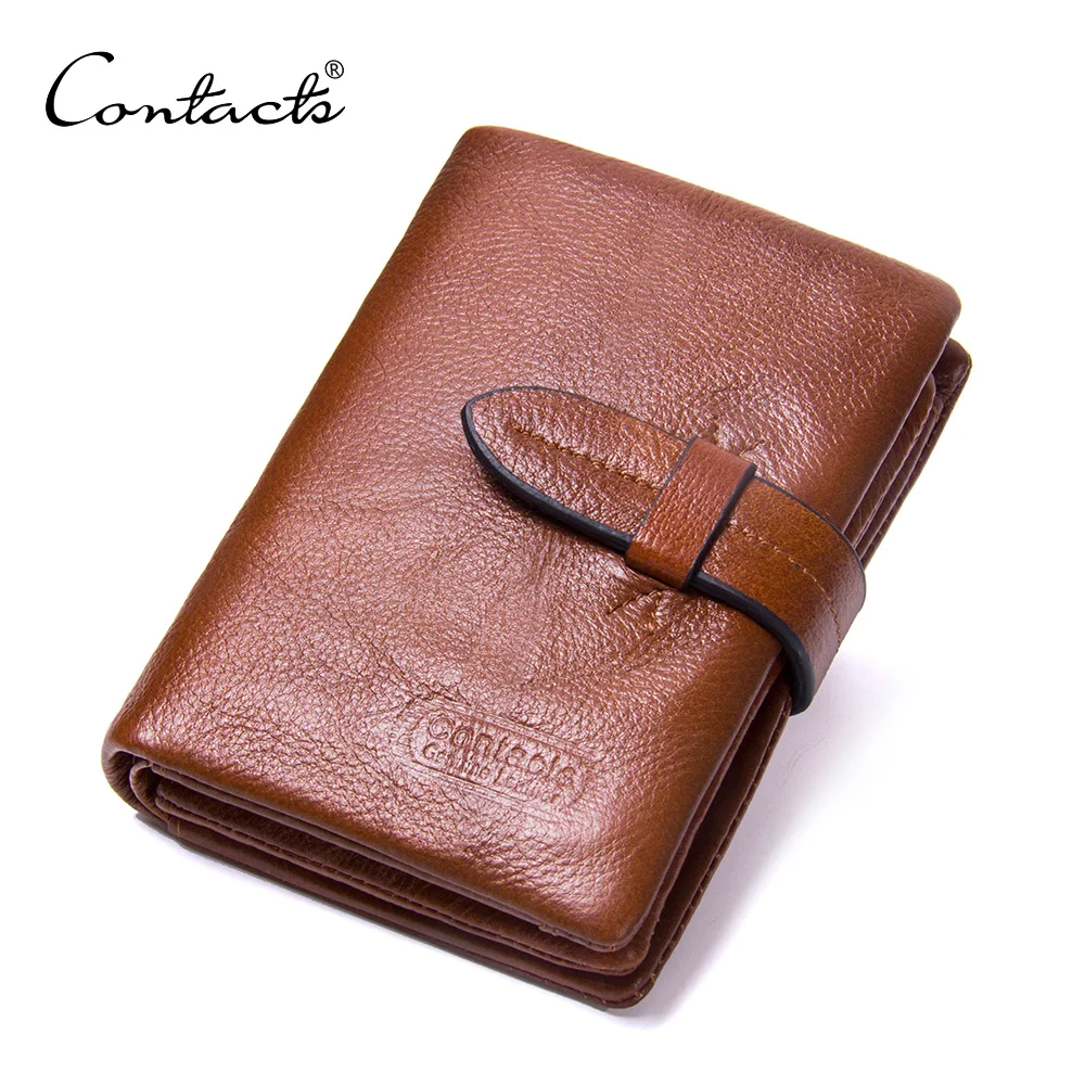 

CONTACT'S Brand Genuine Leather Hasp Men Wallet with Coin Bags, Brown