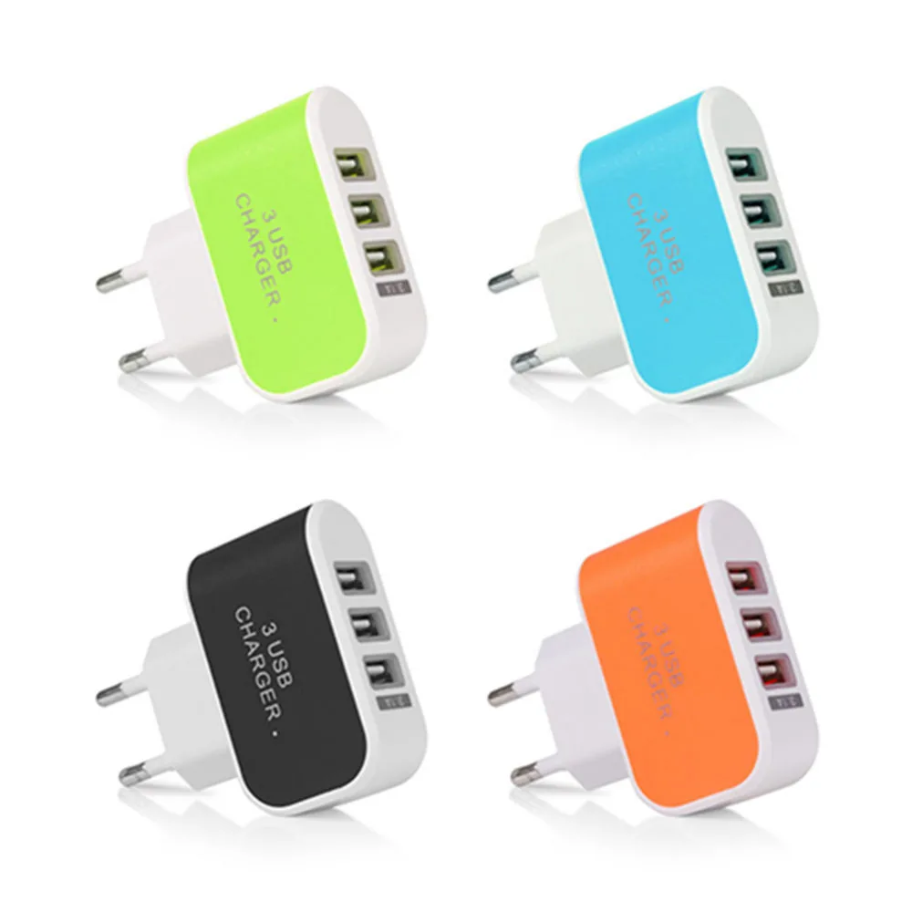 

Universal mobile phone US EU Plug portable 3.1A wall socket 3 ports micro usb car charger for iphones x xs max for android, Black ,blue , orange, green,pink