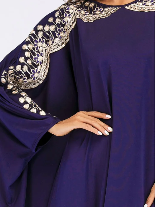 2019 女装穆斯林 abaya 迪拜新款亮片蝙蝠翼袖长裙阿联酋 kaftan