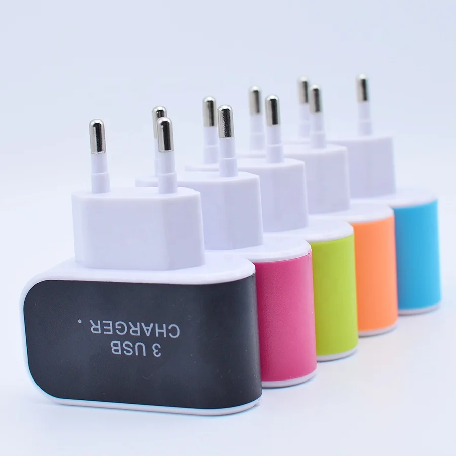 

2019 new USB wall Charger EU US 3 Ports 3A Portable Mobile Phone Chargers for iPhone for android, Black;pink;green;blue;orange