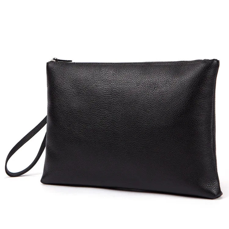 

Custom RFID Blocking Accepted Waterproof Genuine Leather Long Coin Clutch Bag Wallets Purse For Men, Black