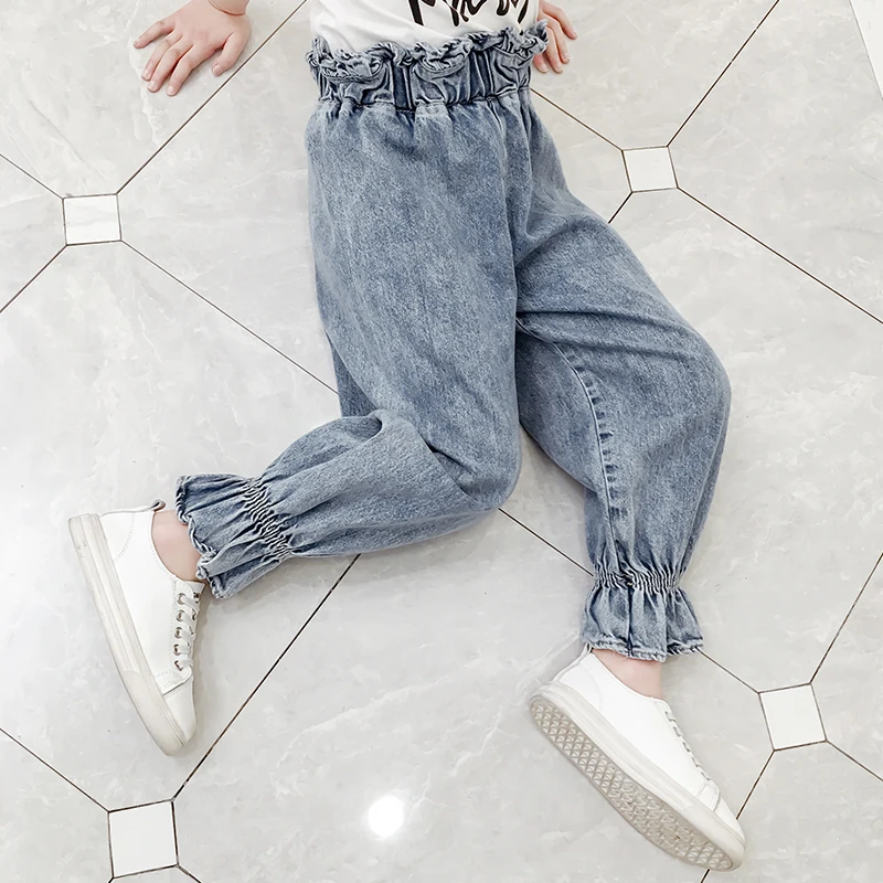 
New Fashion Girls Spring High Waist Denim Pants Kids Korean Design Loose Jeans 