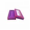 Small MOQ custom two pieces wig packaging purple paper box hair extension with clear window, hair extension packaging box luxury