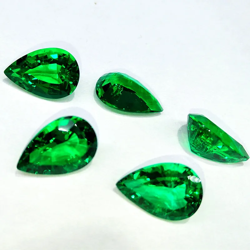 Wholesale Synthetic 7*10mm Pear Shape Emerald Stone Nano Green Gemstone for Jewelry Making