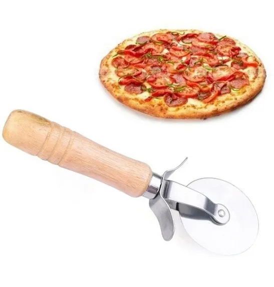 Round Pizza Cutter Stainless Steel With Wooden Handle @@