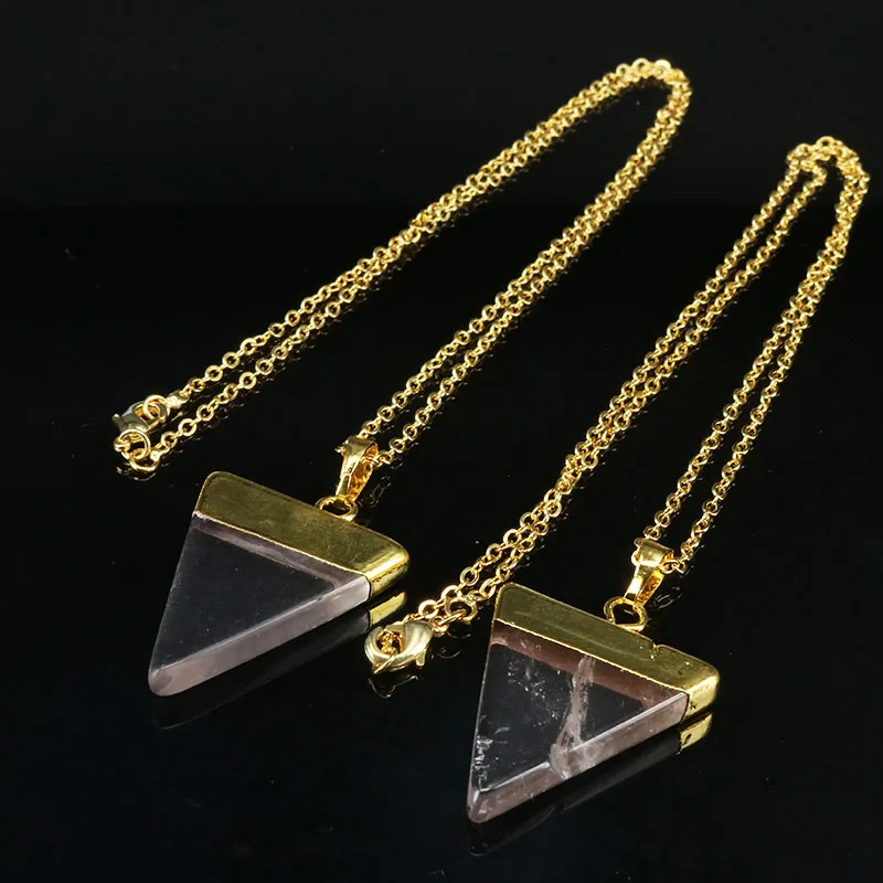 

NE2509 Fashion gold plated Clear Quartz Triangle Pendant Necklace