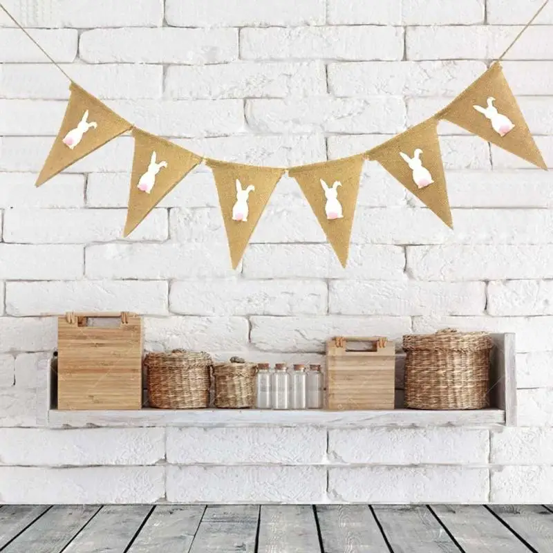 

1 Pcs Western Easter Decorative Flags Easter Party Decoration Rabbit Pennant Bunting Banner Burlap Easter Pulling Flag