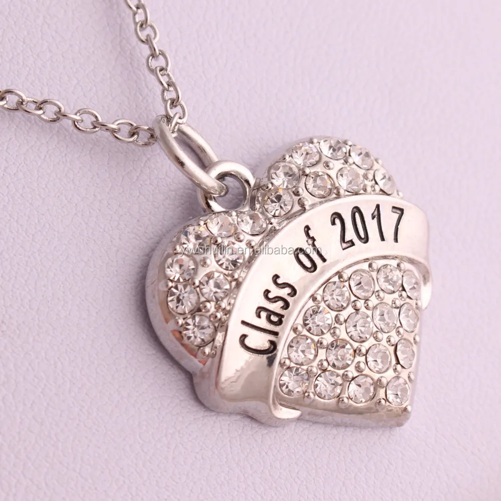 

New Arrival Class of 2017 Heart Pendant Graduate Crystal Necklace Jewelry Love Necklaces for Graduation Gift