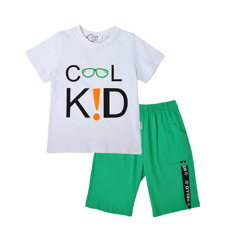 

2018 Summer Children Sport Style T-shirt Kid Clothing for Boys, White top and black shorts