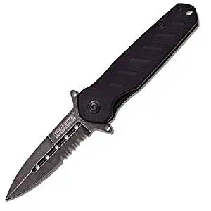 Master Cutlery TF-842BK Tac-Force 4.5" Folder, Stone Washed 3.5" Stainless Steel Blade, 4.5" Black G10 Handle with Pocket Clip