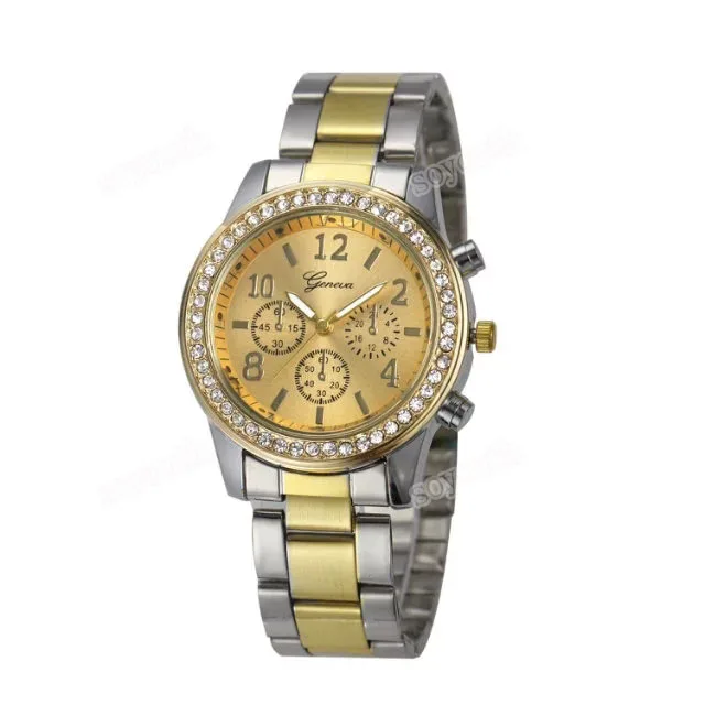 

New Arrival Luxury Geneva Crystal stainless steel watch women men fashion Dress wrist watch Analog watch 5 Colors