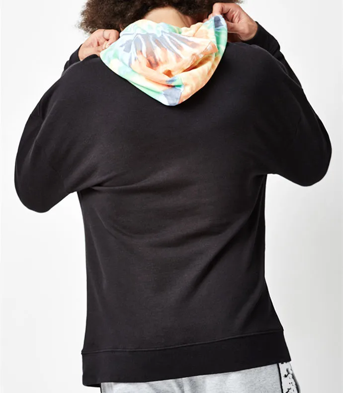 

Tie Dye Pullover black Hoodie Dropped shoulders Terry interior Relaxed fit 80% cotton 20% polyester, As your requirements