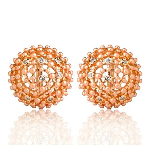 

Wholesale Fashion Round Rose Gold Earrings Dress Accessories Copper Hollow Ball Rhinestone D Hooks Earrings, Silver;rose gold;clear