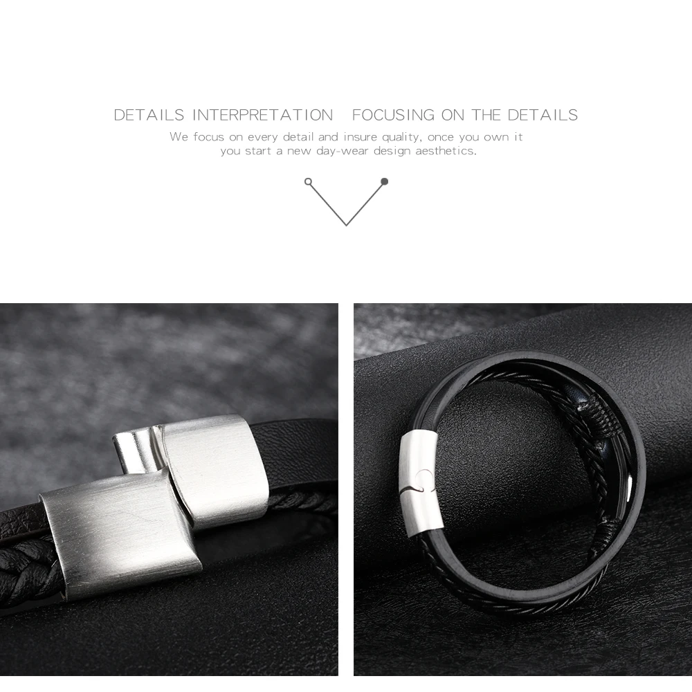 China Wholesale Braided Wrap Leather Mens Black Anchor Bracelet