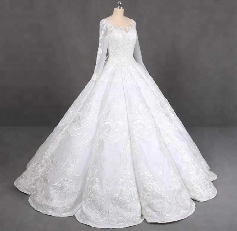 

2019 new design wedding dress Luxurious crystal long sleeve ivory bridal gowns