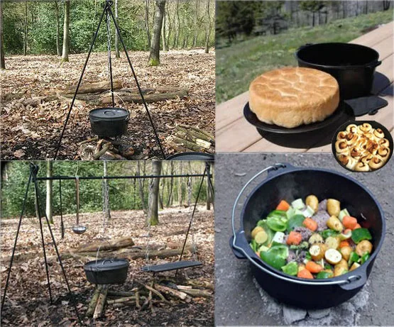 Hanging Campfire Cooking Pot Outdoor Smudge Bonfire Boiler Cast Iron Dutch Oven 