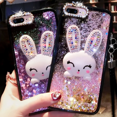 

Bling Luxury Colorful Cute Flowing Liquid Floating Sparkle Glitter Soft Case (Rabbit)For Apple Iphone 8/8 plus case