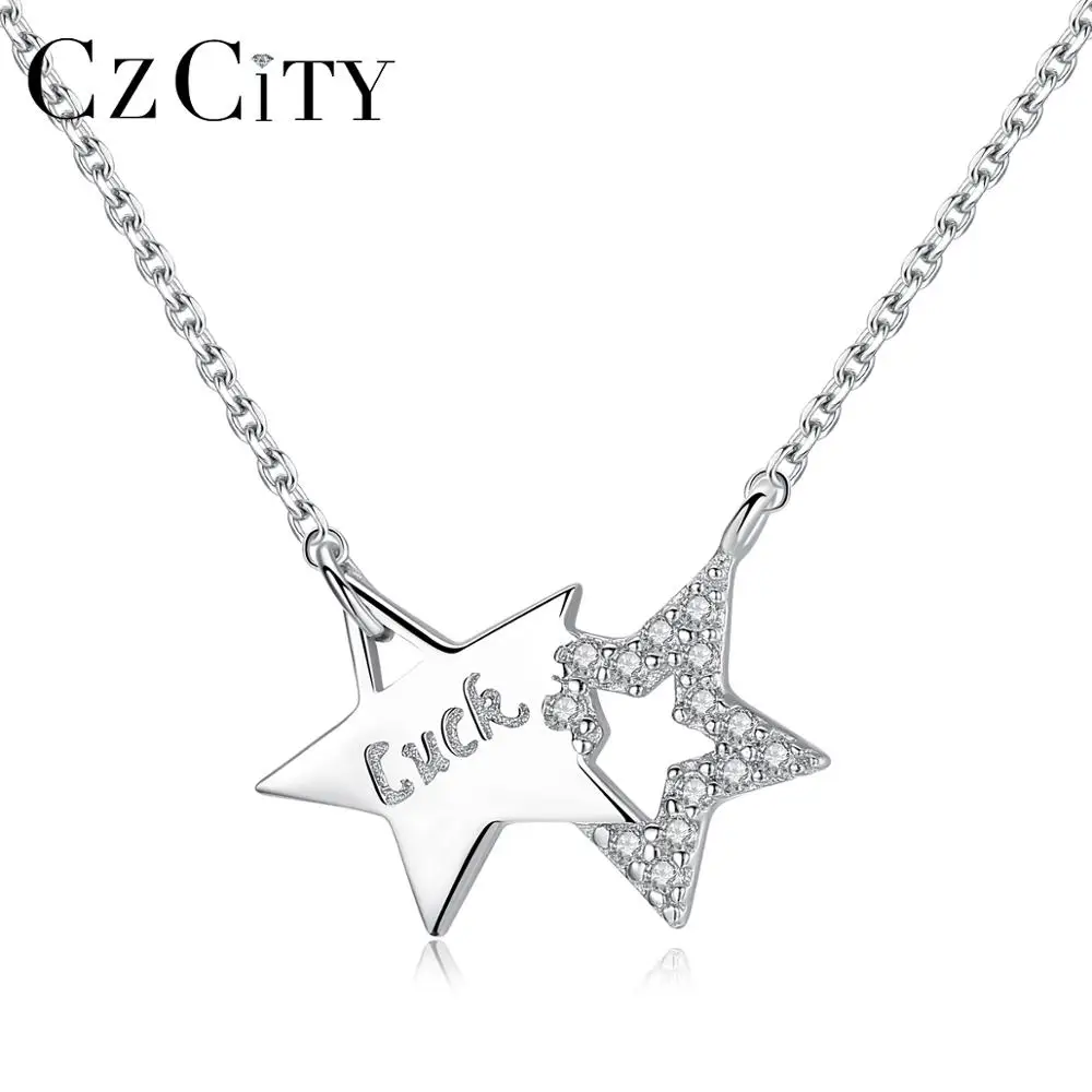 CZCITY Cubic Zirconia  Christmas Glow Dark Star Necklace 925 Silver Girls Jewelry Cubic Zirconia Star Necklace