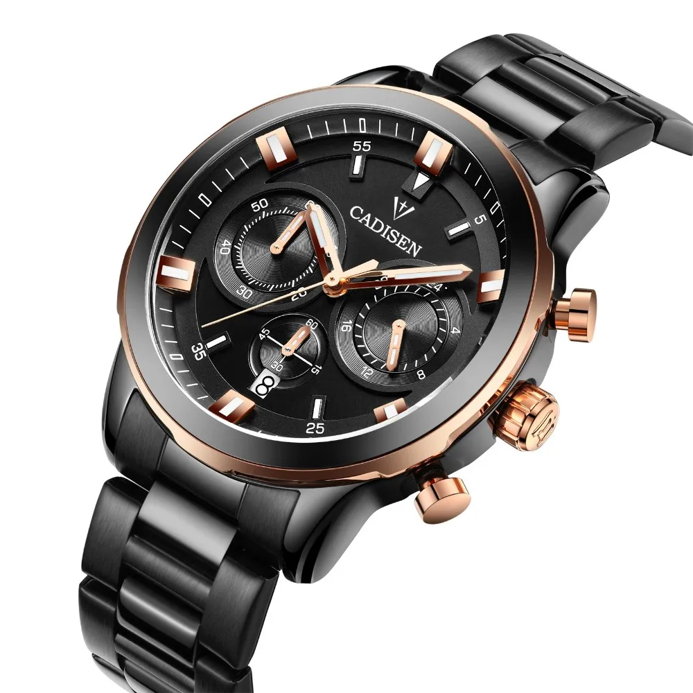 

2018 New CADISEN quartz watches men Luxury Brand waterproof watch man steel relogio masculino sport military wristwatches