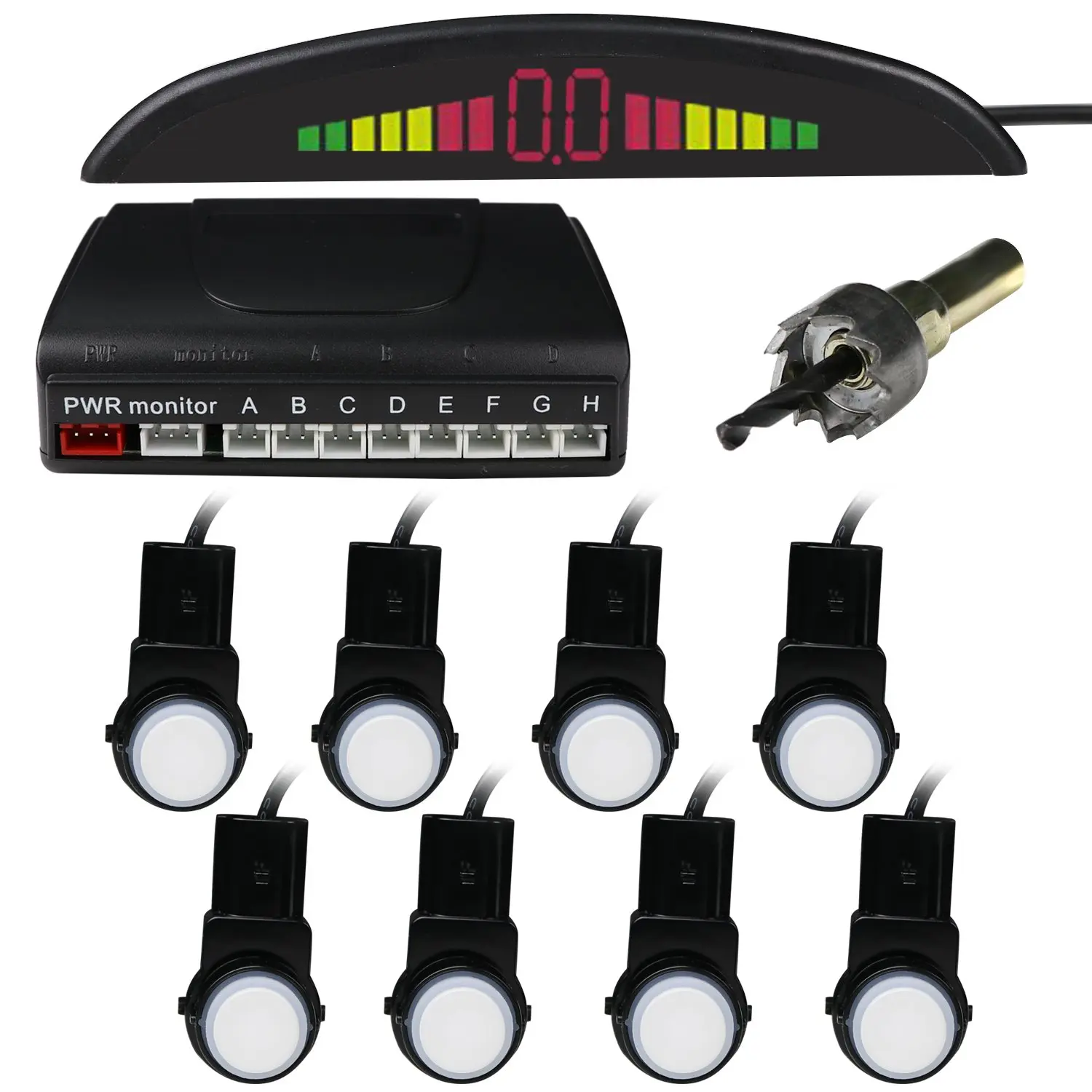 Parking Reverse Backup Radar System,car parking system,Car LED Parking sensor system with 8 sensors(front 4/ rear 4), LED rader ,Alarm by English speech